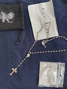 King Baby Silver Rosary Cross Necklace - Silver